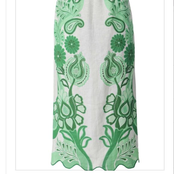 MATCHING SET | Farm Rio Green Color Festival Euroflax Blouse & Skirt Set, Size L - Picture 6 of 7